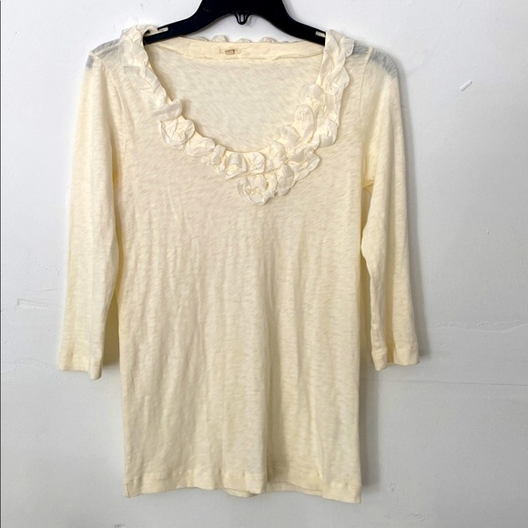 J Crew top scoopneck rosettes 3/4 sleeve lightweight cotton white women’s size S - Picture 1 of 7